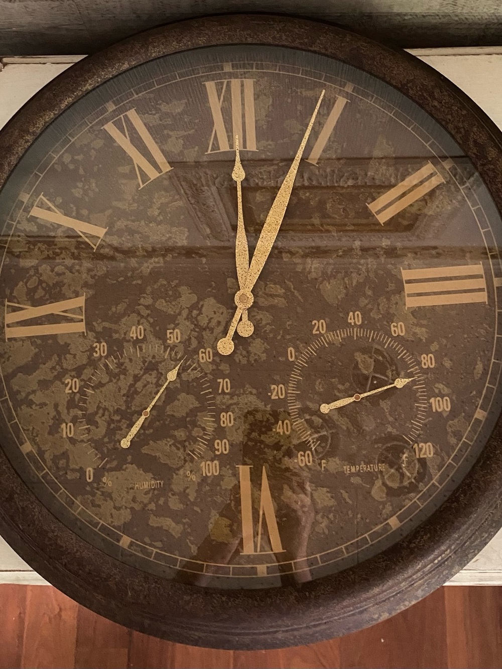 Very large wrough Iron Vintage-Peterson artwares Clock with Thermometer and Hygr
